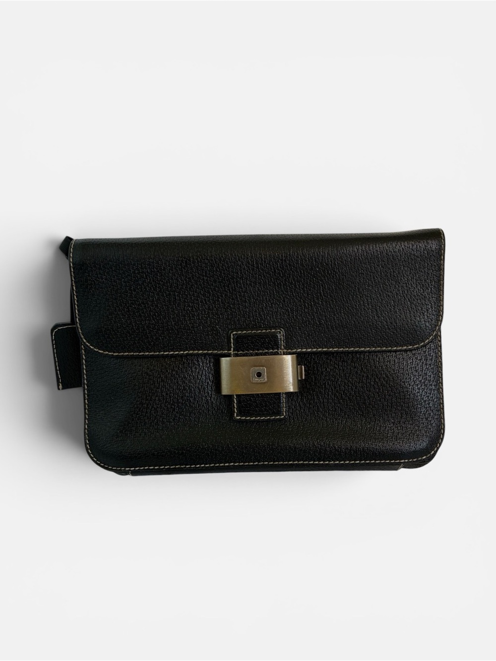 Salvatore Ferragamo Black Leather Clutch Bag Expandable Strap Vintage